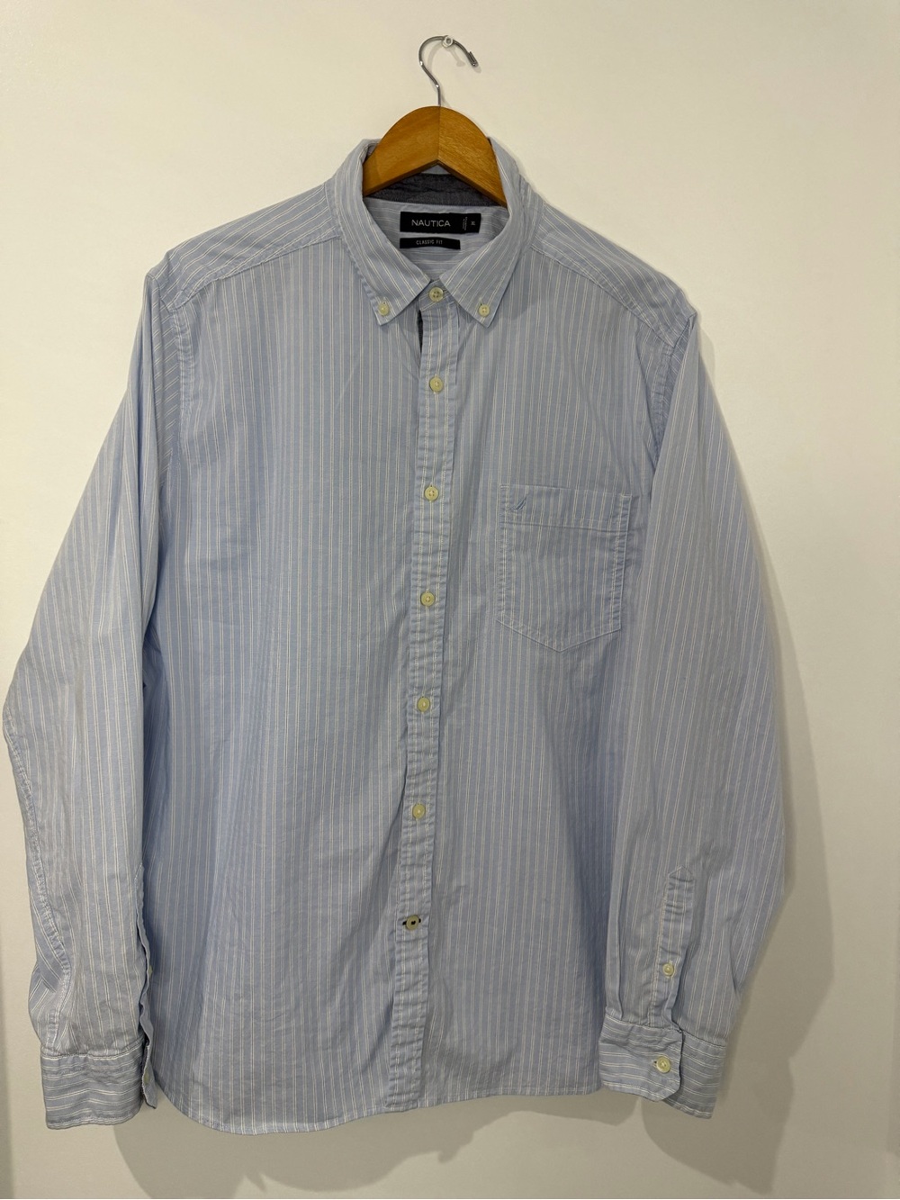Nautica Blue & White Thin-Stripe Button-Down Shirt